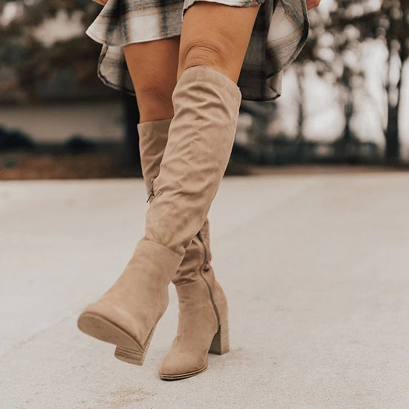 Henriette – Herbstliche Kniehohe Stiefel Damen Casual Reißverschluss