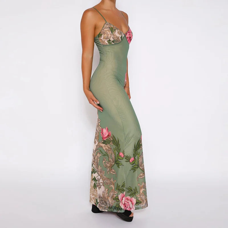 Lianne - Maxikleid mit rosa Blumenakzenten