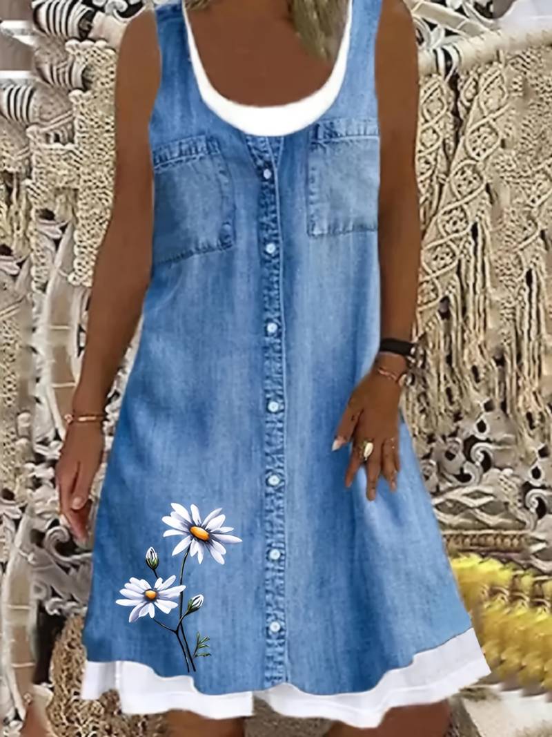 Gemma - Bedrucktes Denim-Kleid