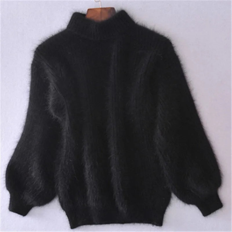 Taylor - locker gestrickter pullover in fester farbe - vintage angora pullover