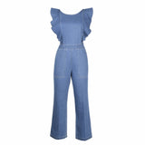 Donna - Gerüschter Denim-Jumpsuit mit Schnürung