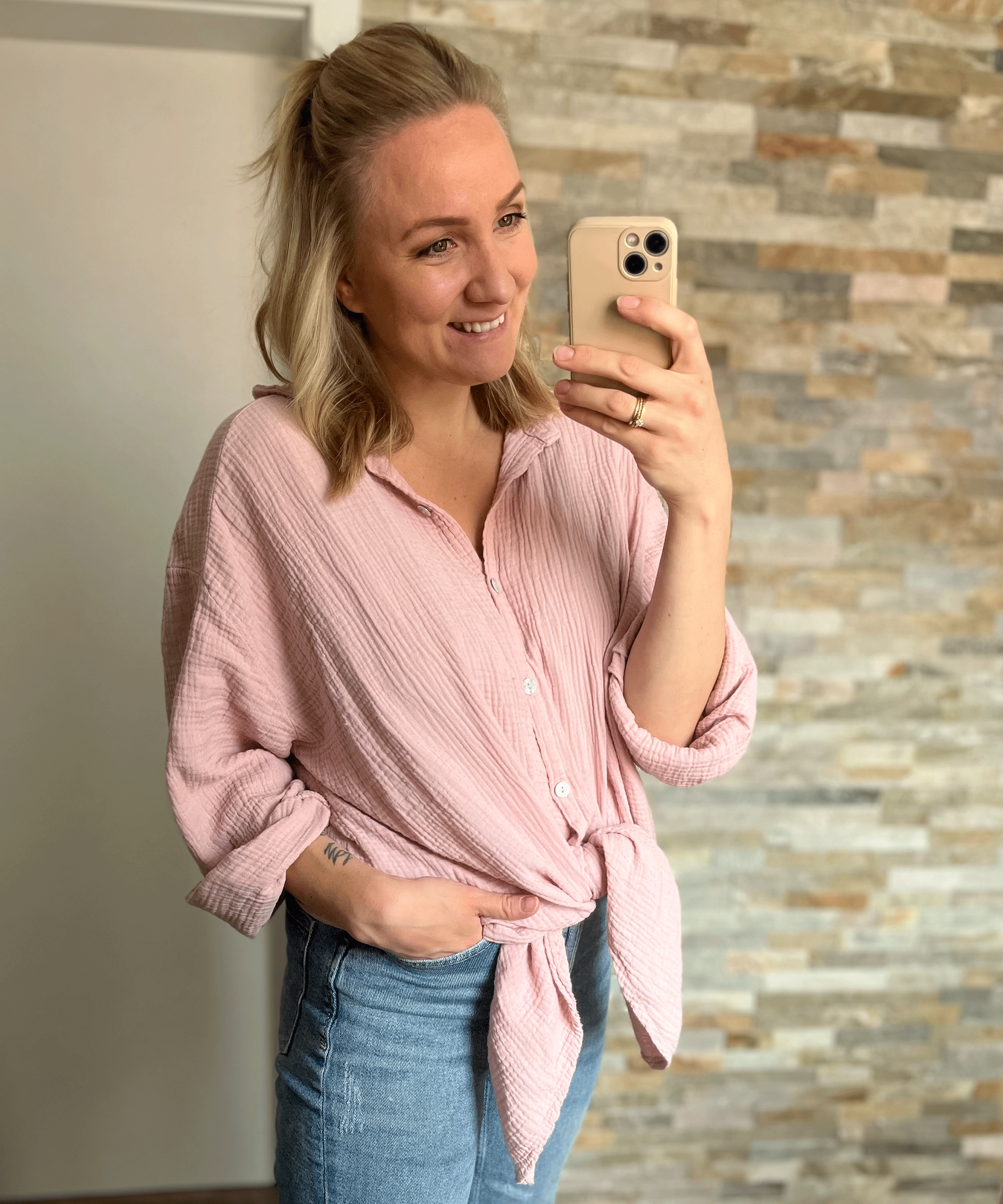 Oversize Musselin Bluse Freya Rosa Kurz