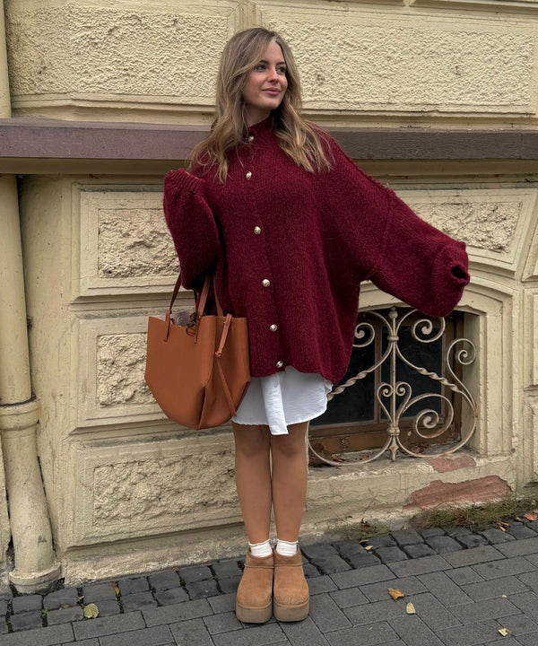 Oversize Strickjacke Jalsien Weinrot