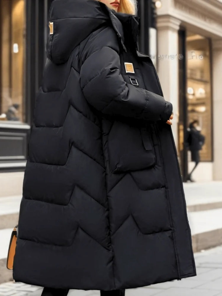 Emilia - Glänzende Damen-Pufferjacke Lang mit Reißverschluss