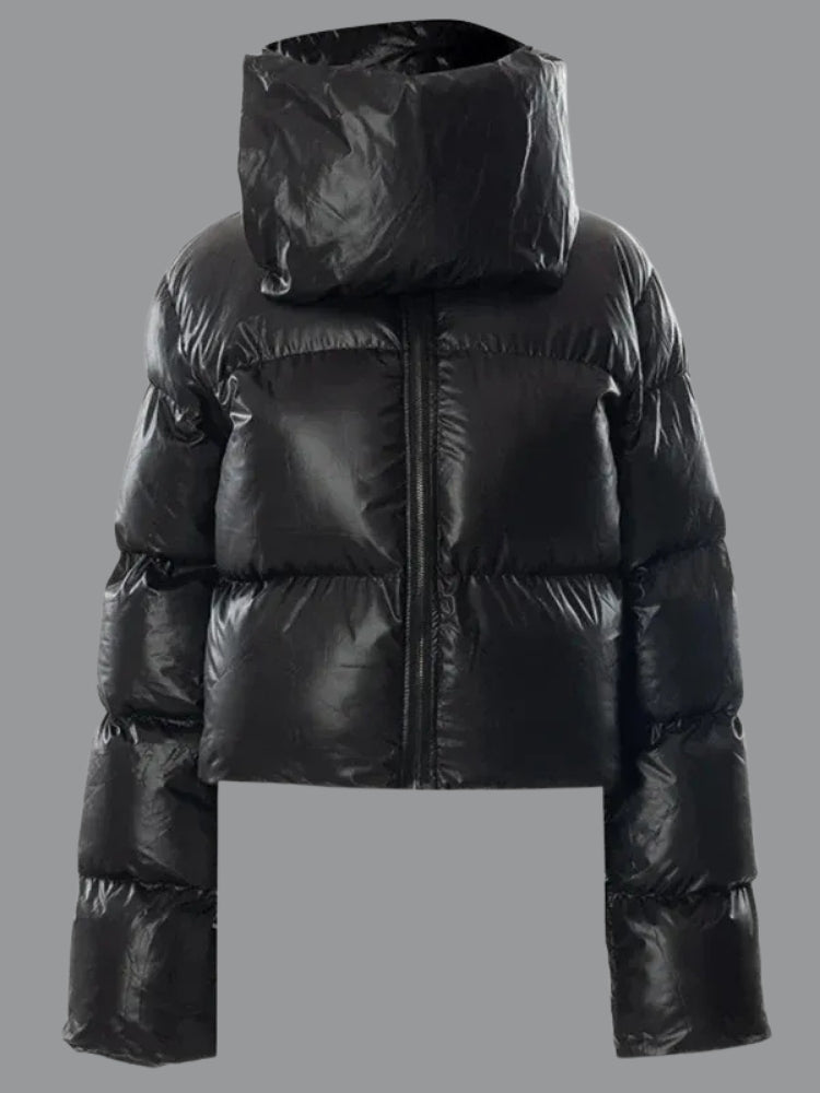 Ella - Glänzende Damen-Winterjacke mit Oversize-Kapuze