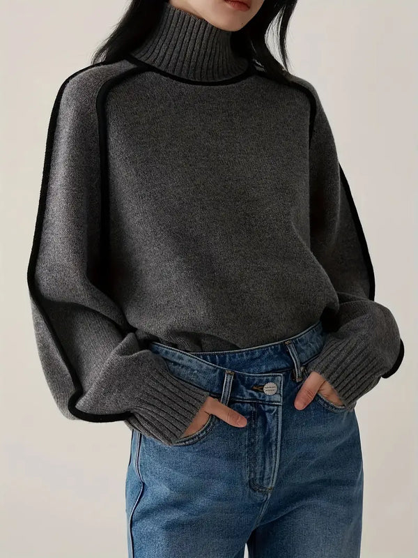 Contrast Trim Turtleneck Sweater