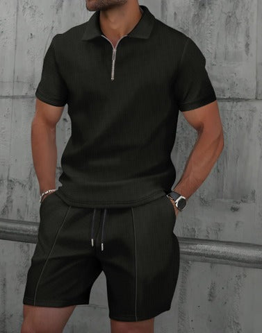 Heiko – Herren Polo Set Mit Frontzip Kurzarm Und Shorts