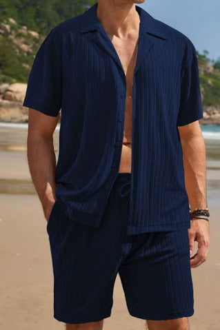 Hartmut – Herren Zweiteiler Set Mit Knopfhemd Und Shorts