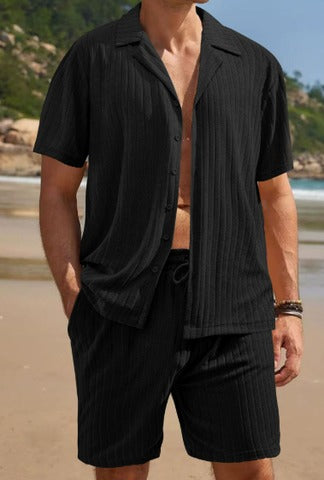 Hartmut – Herren Zweiteiler Set Mit Knopfhemd Und Shorts