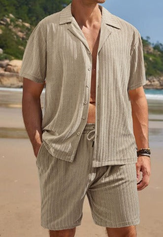 Hartmut – Herren Zweiteiler Set Mit Knopfhemd Und Shorts