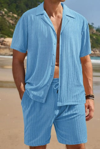 Hartmut – Herren Zweiteiler Set Mit Knopfhemd Und Shorts