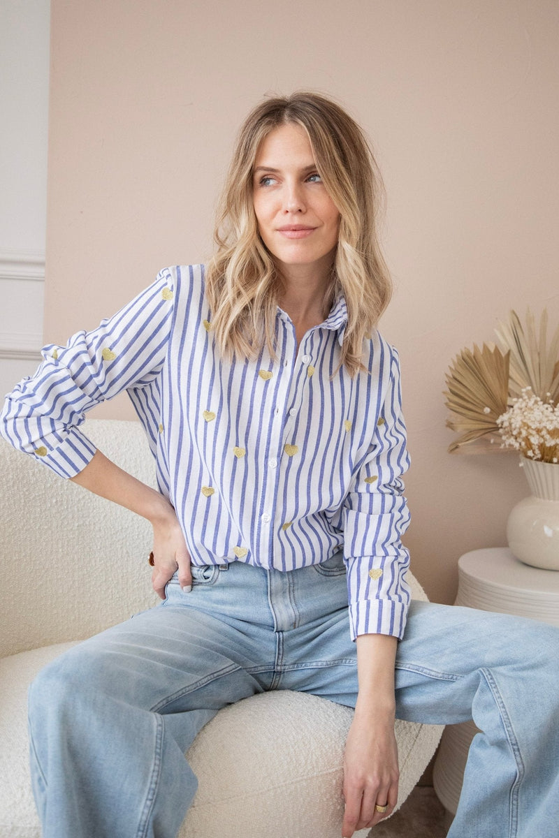 Love At First Stripe Blau/Gold - Bluse