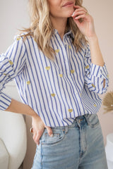 Love At First Stripe Blau/Gold - Bluse