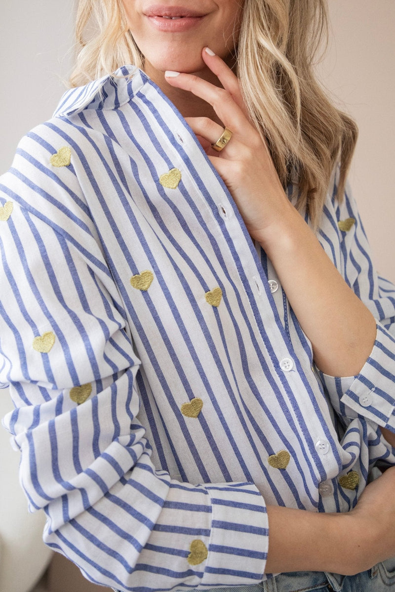 Love At First Stripe Blau/Gold - Bluse