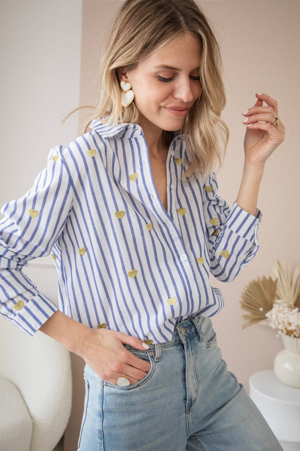 Love At First Stripe Blau/Gold - Bluse