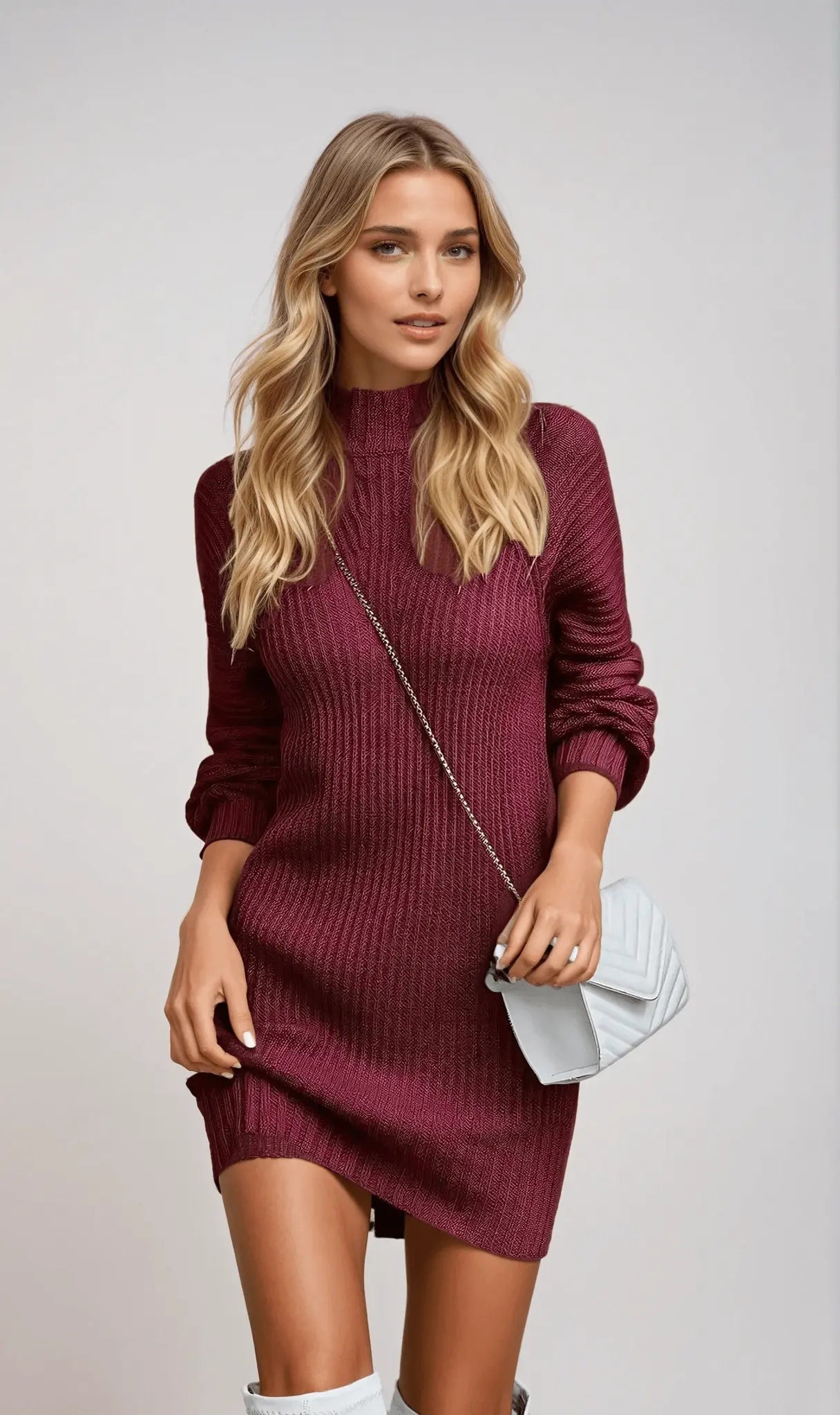 Petra – Warmes Strickkleid mit Rollkragen
