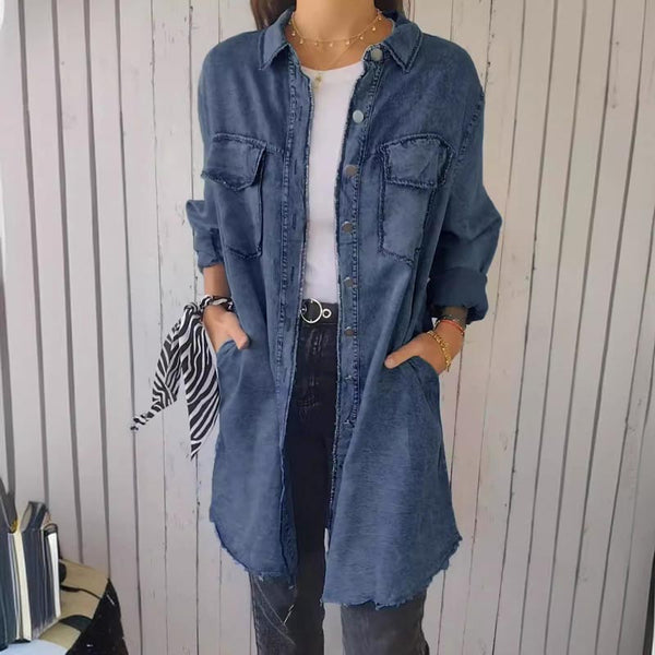 Herina - Faux Denim Lange Hemdjacke für Frauen