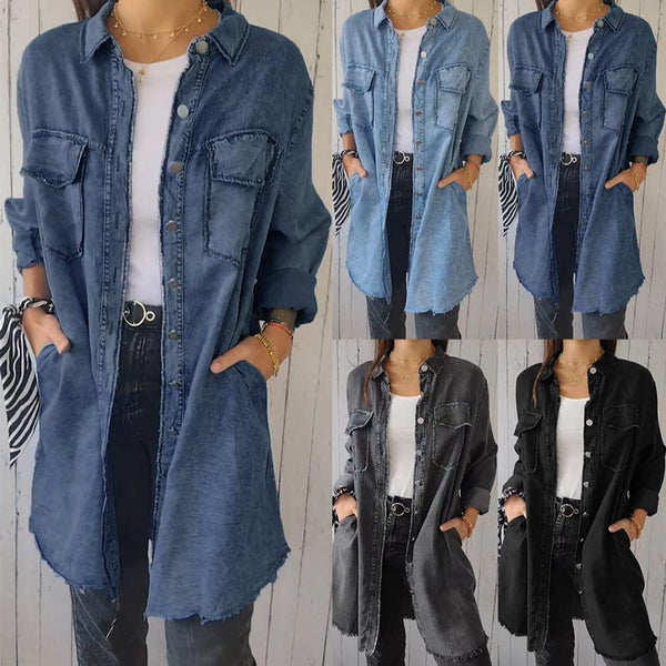 Herina - Faux Denim Lange Hemdjacke für Frauen