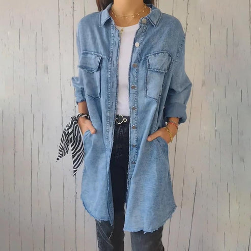 Herina - Faux Denim Lange Hemdjacke für Frauen