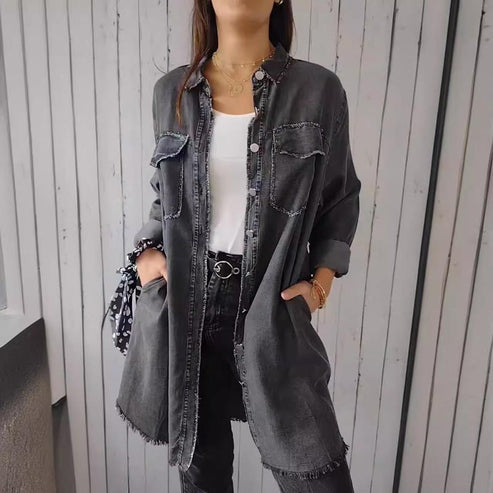 Herina - Faux Denim Lange Hemdjacke für Frauen