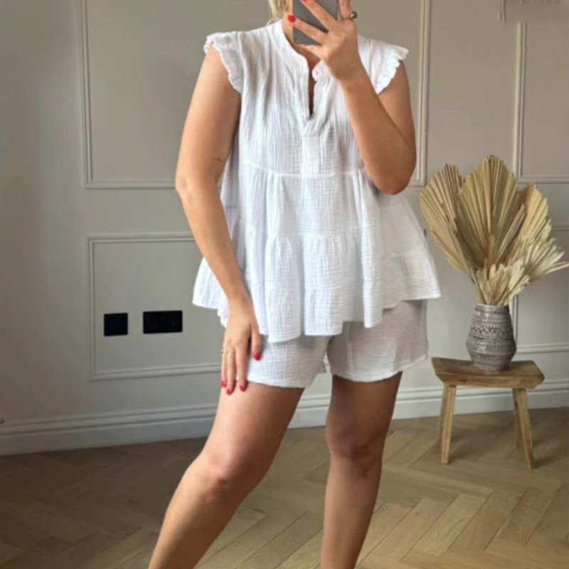 Gabrielle - Set aus Volant-Top und Shorts aus Cheesecloth für Damen