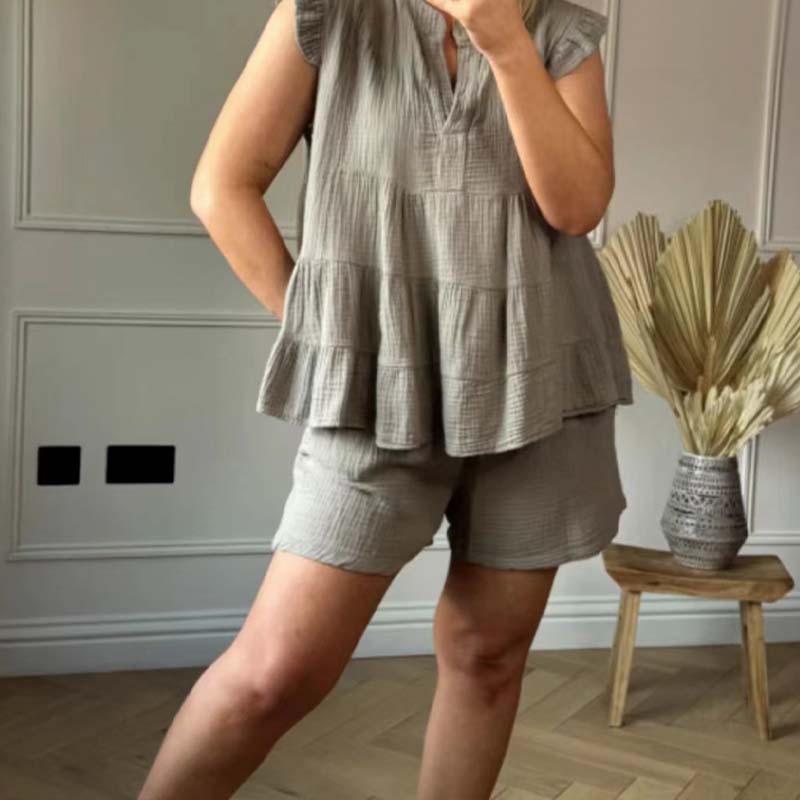 Gabrielle - Set aus Volant-Top und Shorts aus Cheesecloth für Damen