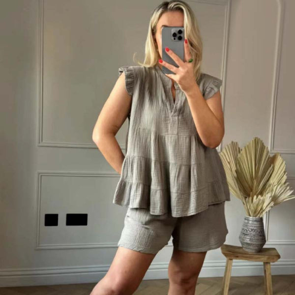 Gabrielle - Set aus Volant-Top und Shorts aus Cheesecloth für Damen