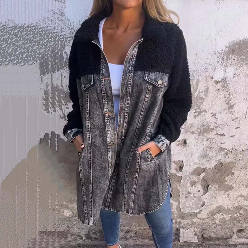 Verena - Sherpa-Futter Denim Langshirtjacke für Frauen