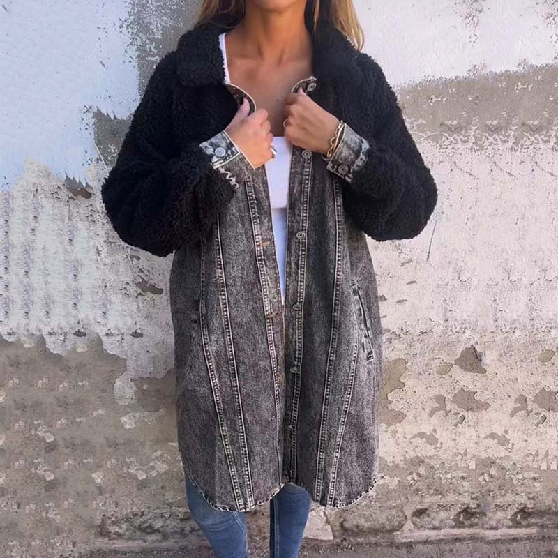 Verena - Sherpa-Futter Denim Langshirtjacke für Frauen