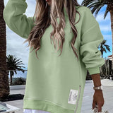 Langärmeliger Pullover mit Reißverschluss Schlitz Lässiges Sweatshirt Kleid