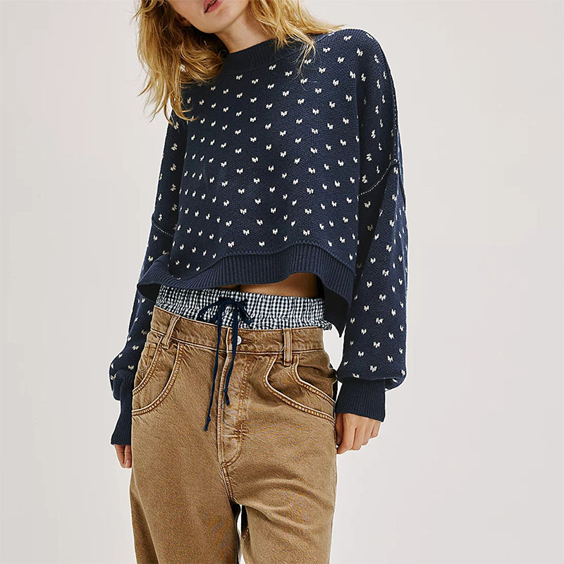 Wanda - Damen Cropped Pullover mit Schmetterlingsdruck