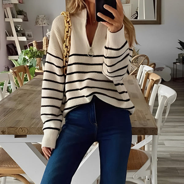 Brynne - Modischer gestreifter Pullover mit Zipper