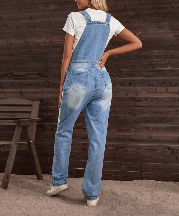 Kasandra - Geblümter Denim-Jumpsuit mit Bindegürtel