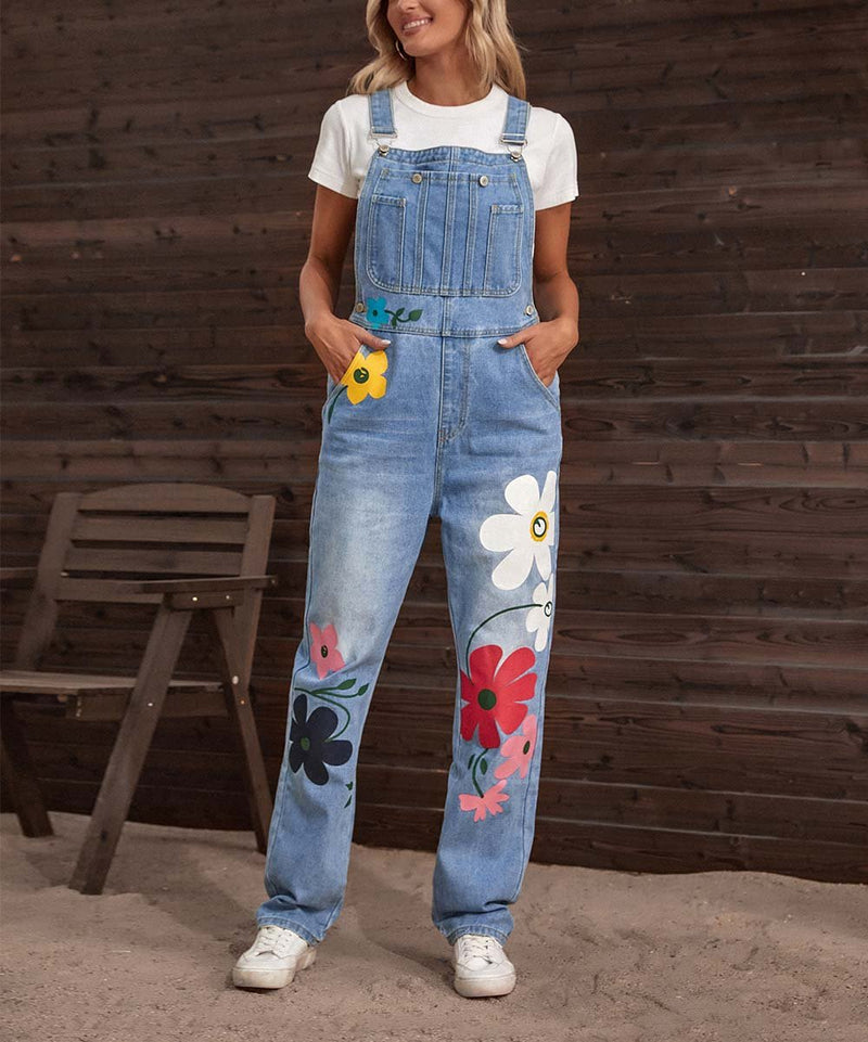 Kasandra - Geblümter Denim-Jumpsuit mit Bindegürtel