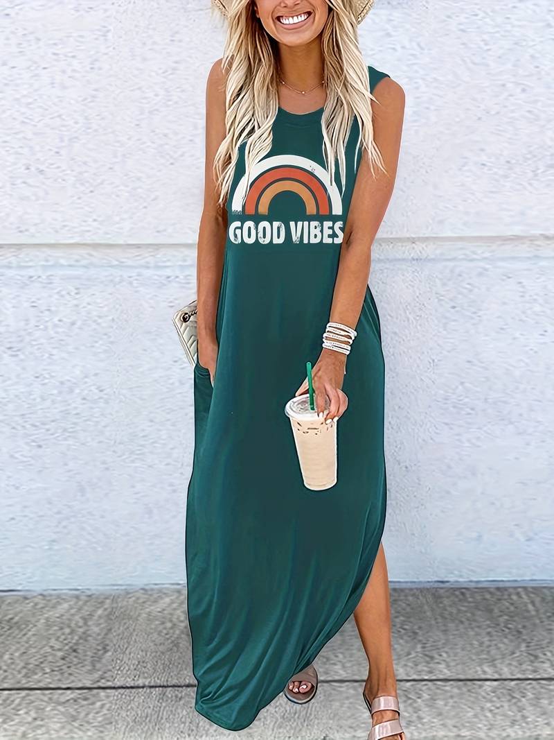 Good Vibes - Langes Kleid mit Buchstabendruck