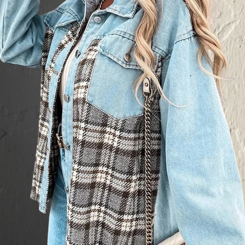 Athea - Frauen Karierte Denim Jacke