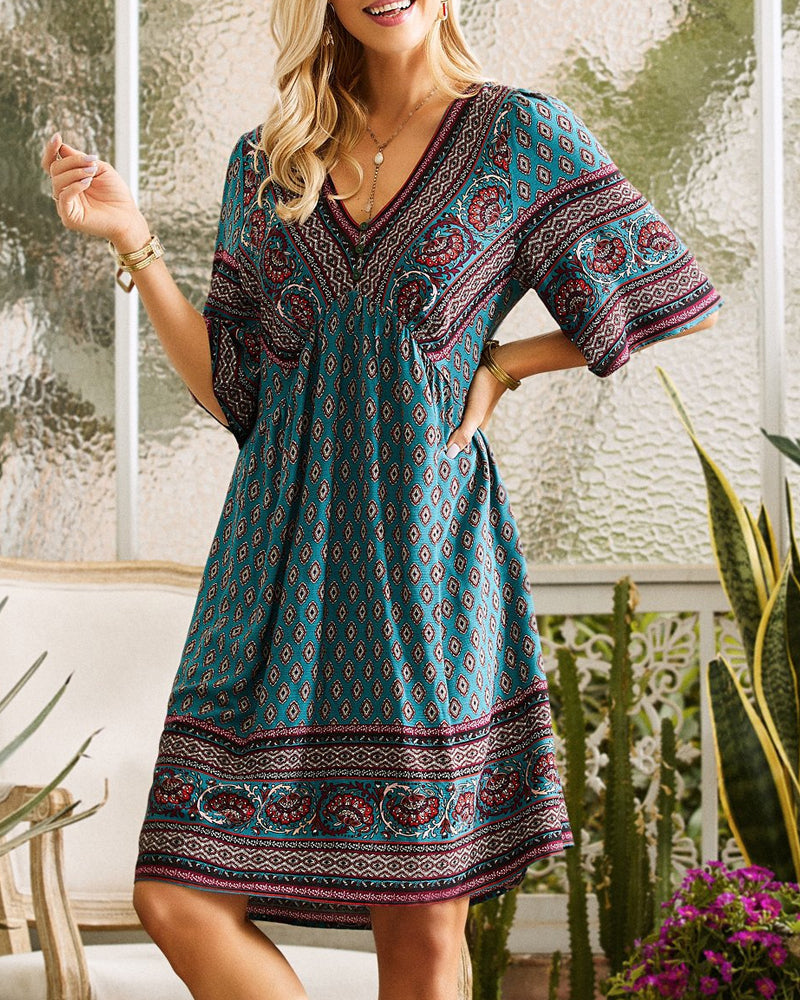 Alyn - Kleid mit V-Ausschnitt und Boho-Blumendruck