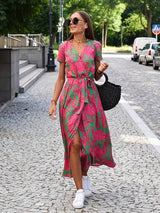 Dazzle - Floral Split Kleid mit Taillenschleife