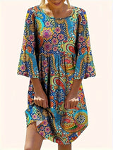 Zaria - Sexy Paisley Kleid Rundhalsausschnitt