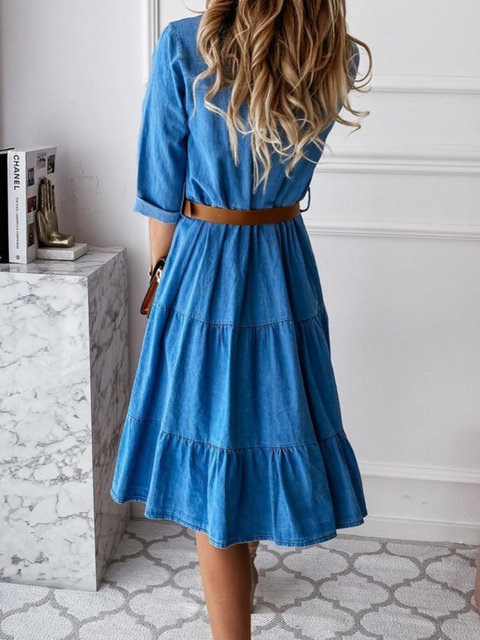 Renee - Blaues Denim-Kleid mit Rüschen