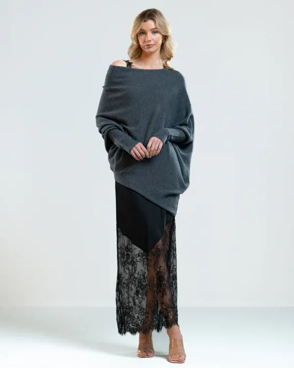 Roza - Asymmetrischer Cloud Drapierter Pullover