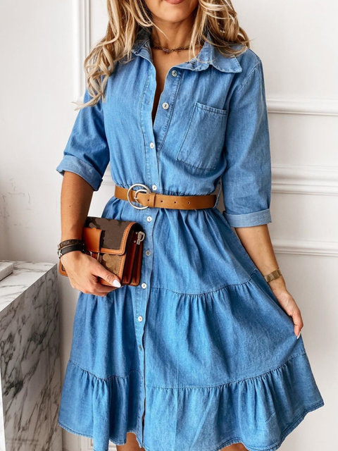 Renee - Blaues Denim-Kleid mit Rüschen