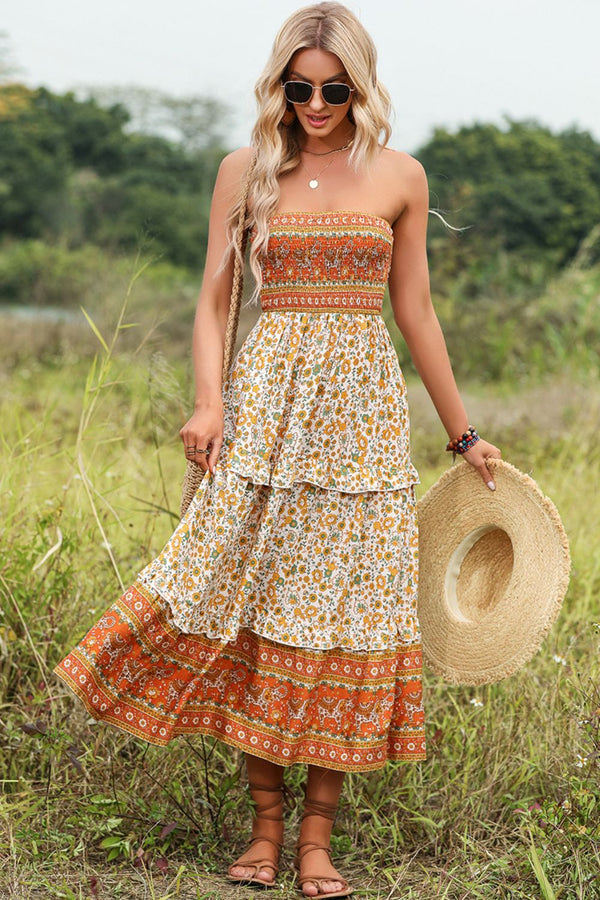 Raqueeza - Bohemian gerafftes Maxikleid