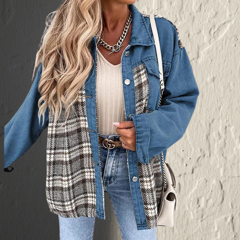 Athea - Frauen Karierte Denim Jacke