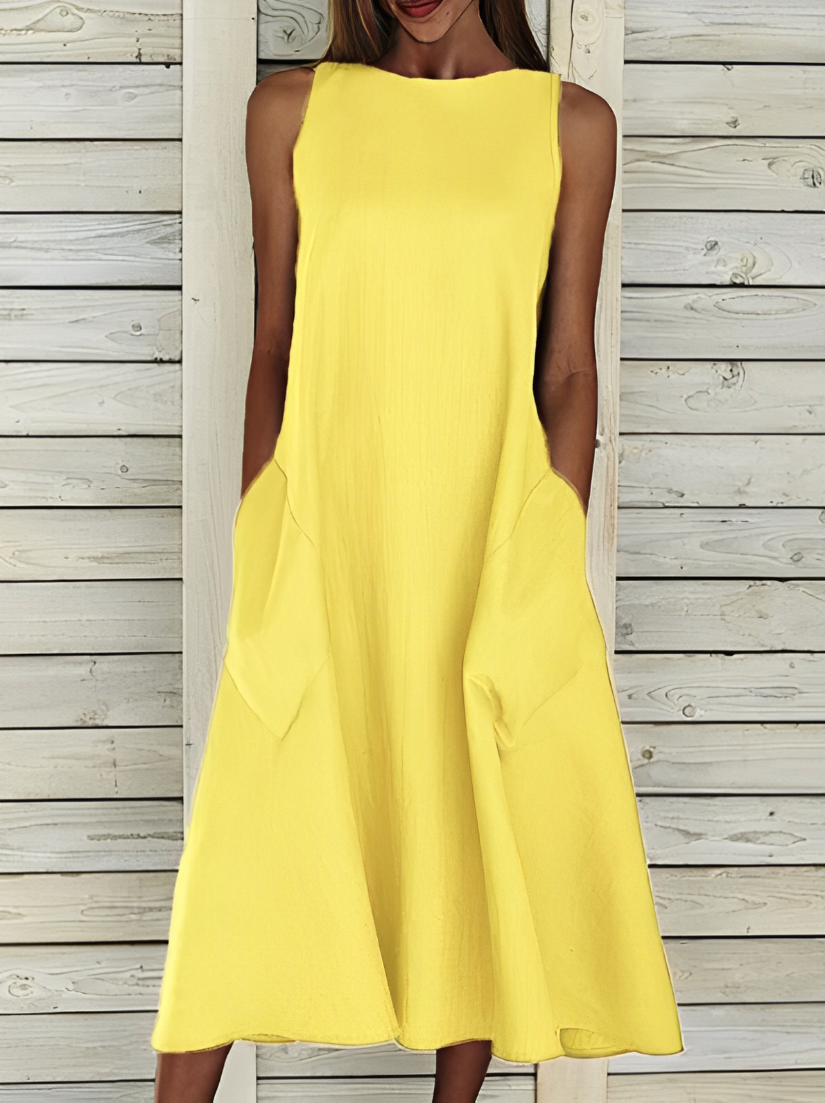 Amity Einfarbiges Baumwollkleid Gelb