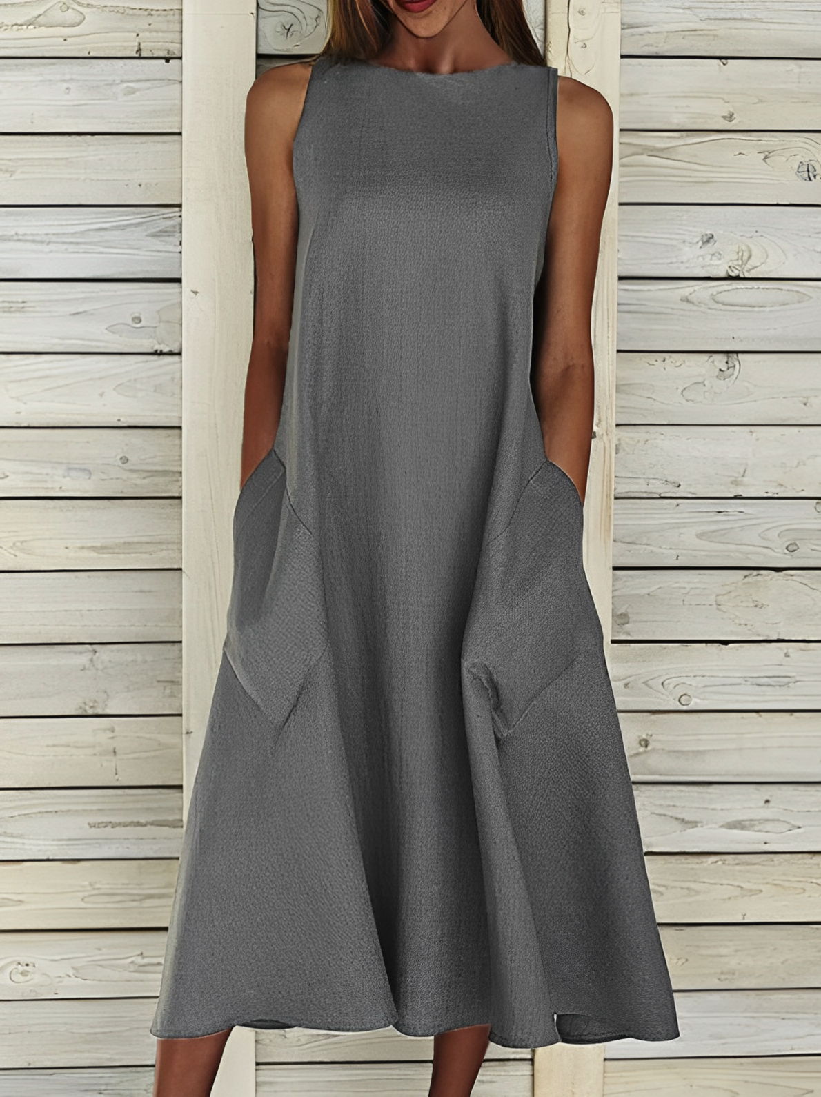 Amity Einfarbiges Baumwollkleid Grau