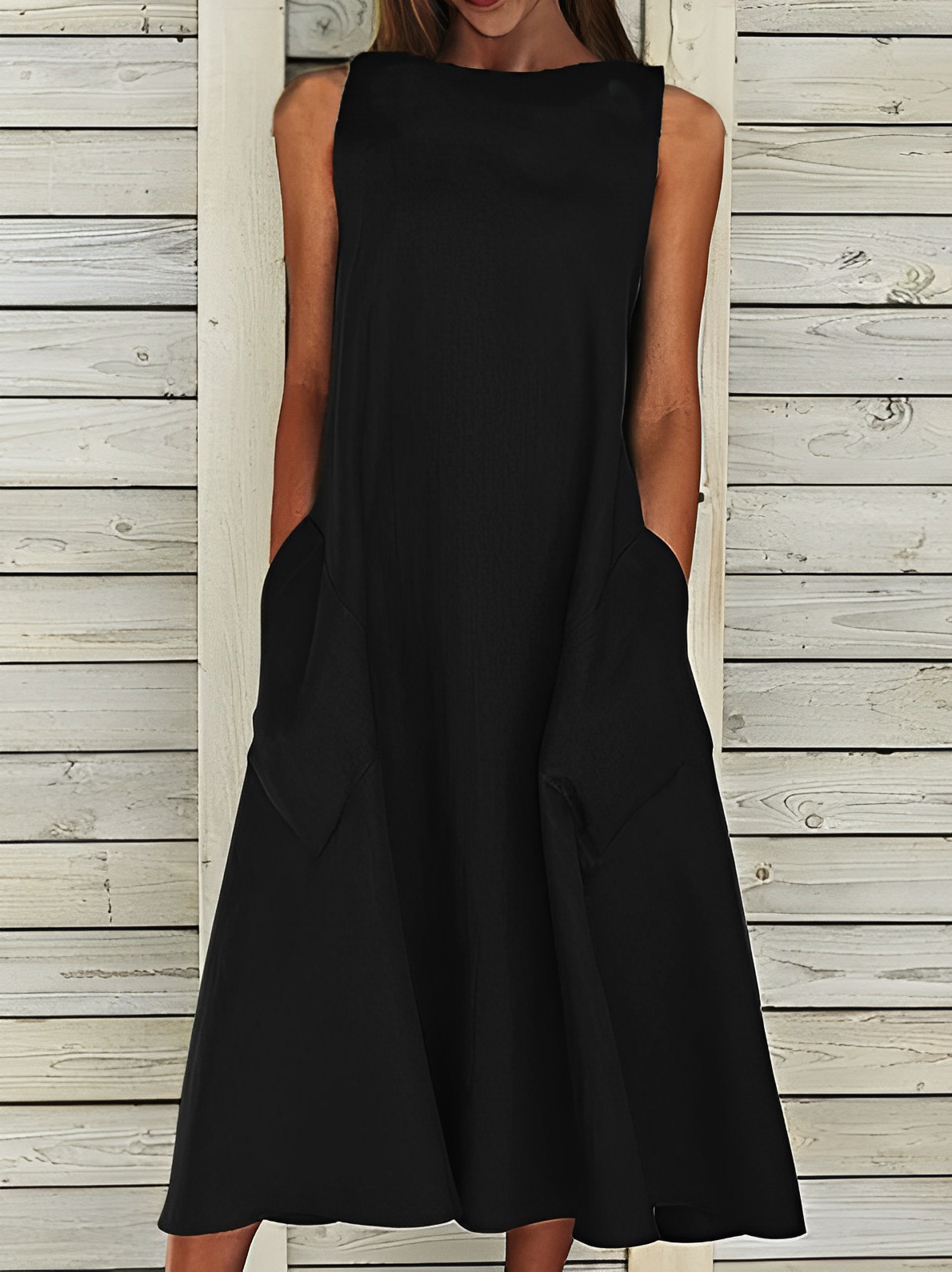 Amity Einfarbiges Baumwollkleid Schwarz