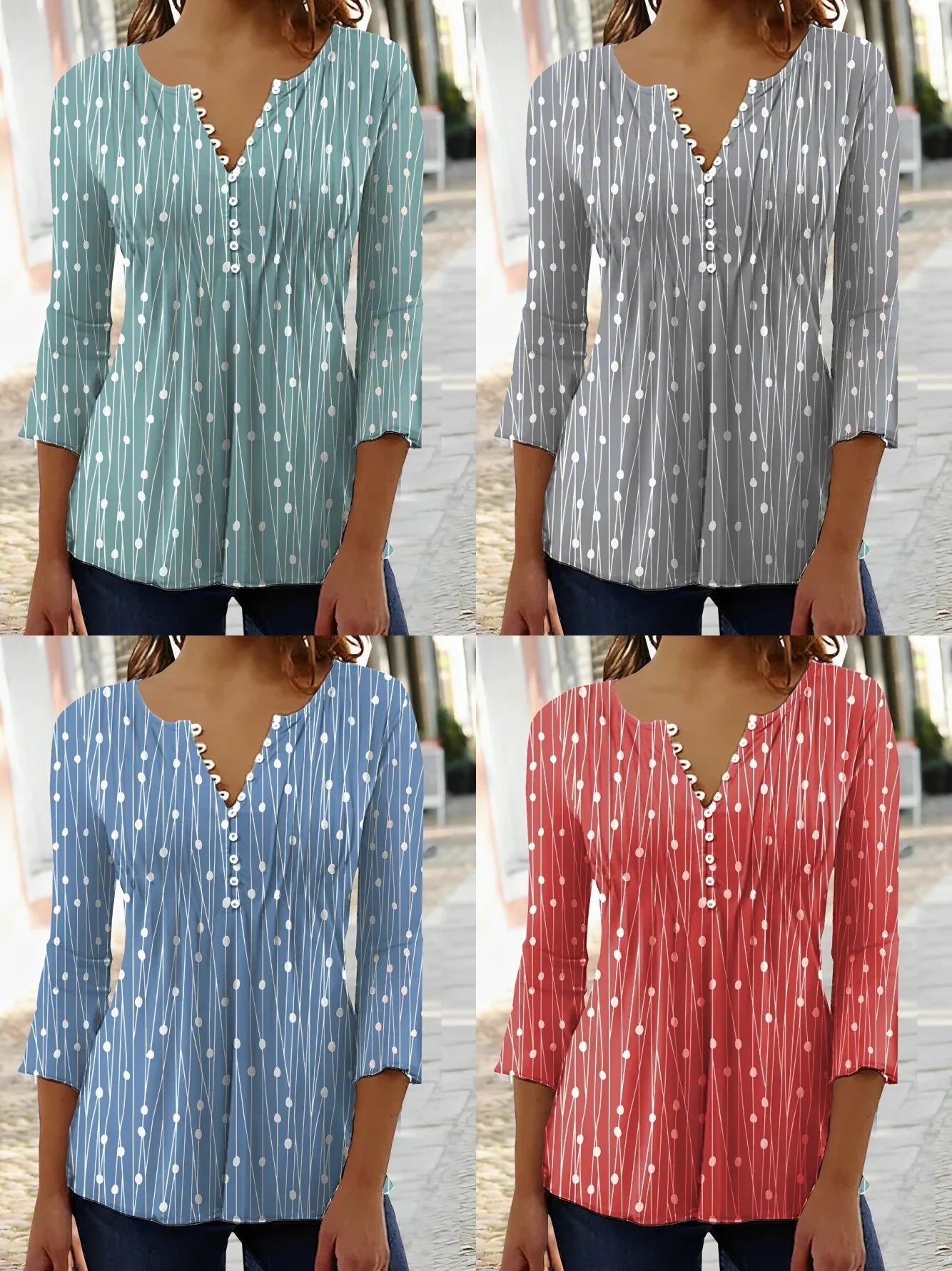 Karina - Muster V Ausschnitt Bluse