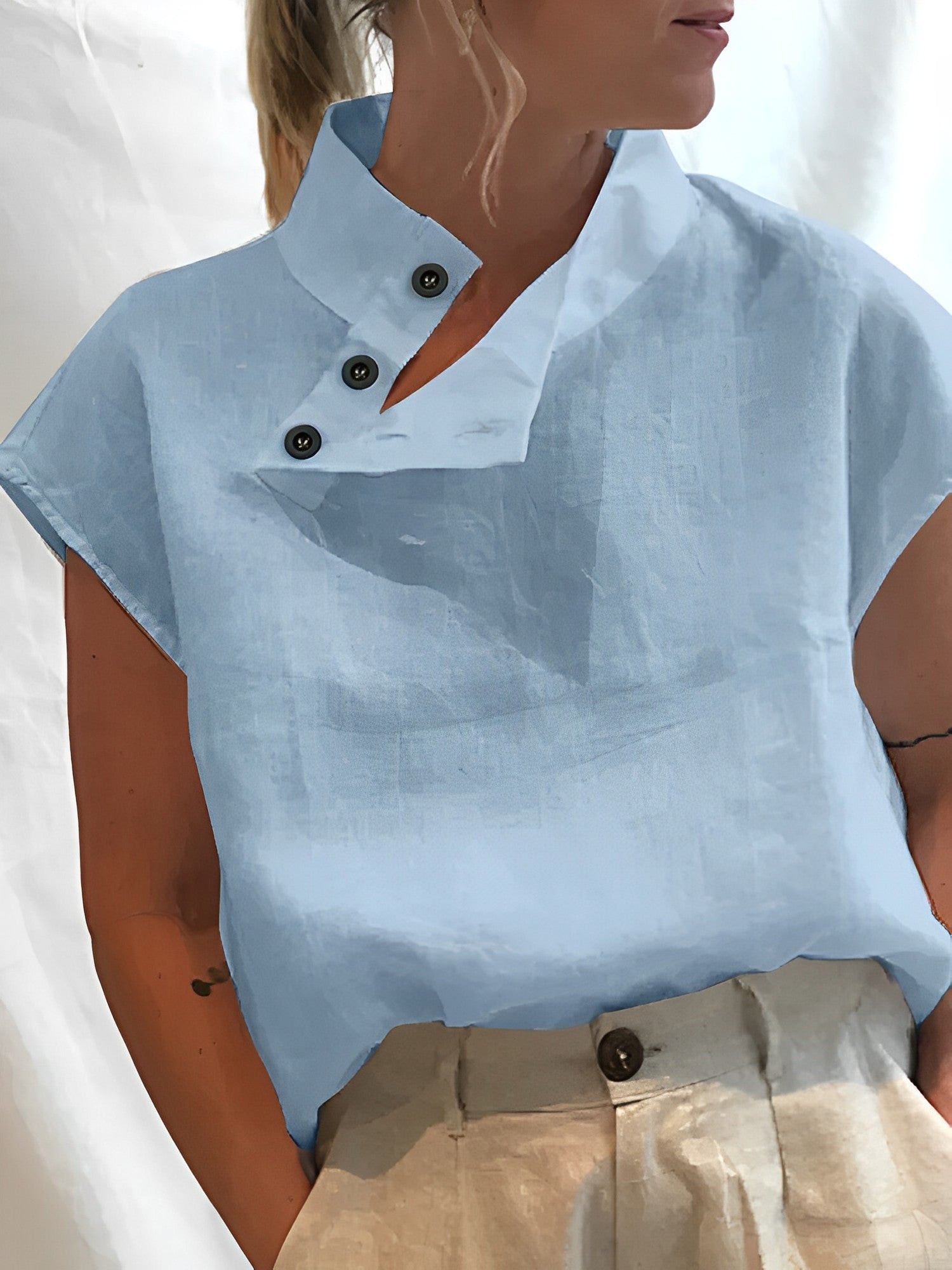 Camilla - Elegante Baumwoll-Leinen-Bluse Blau