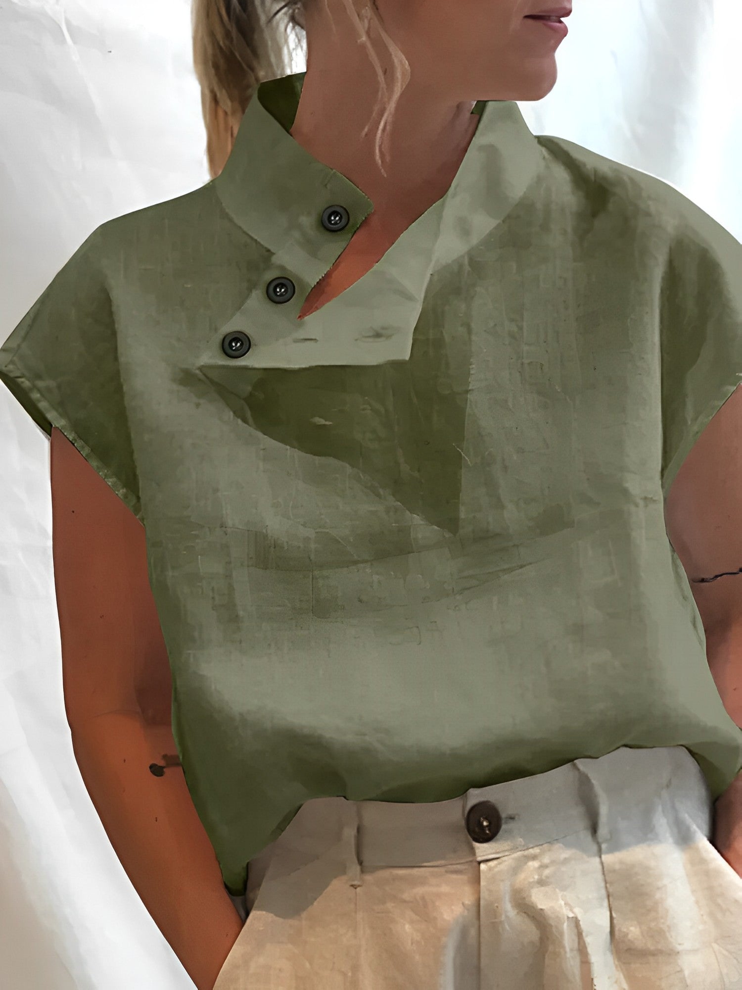 Camilla - Elegante Baumwoll-Leinen-Bluse Grün